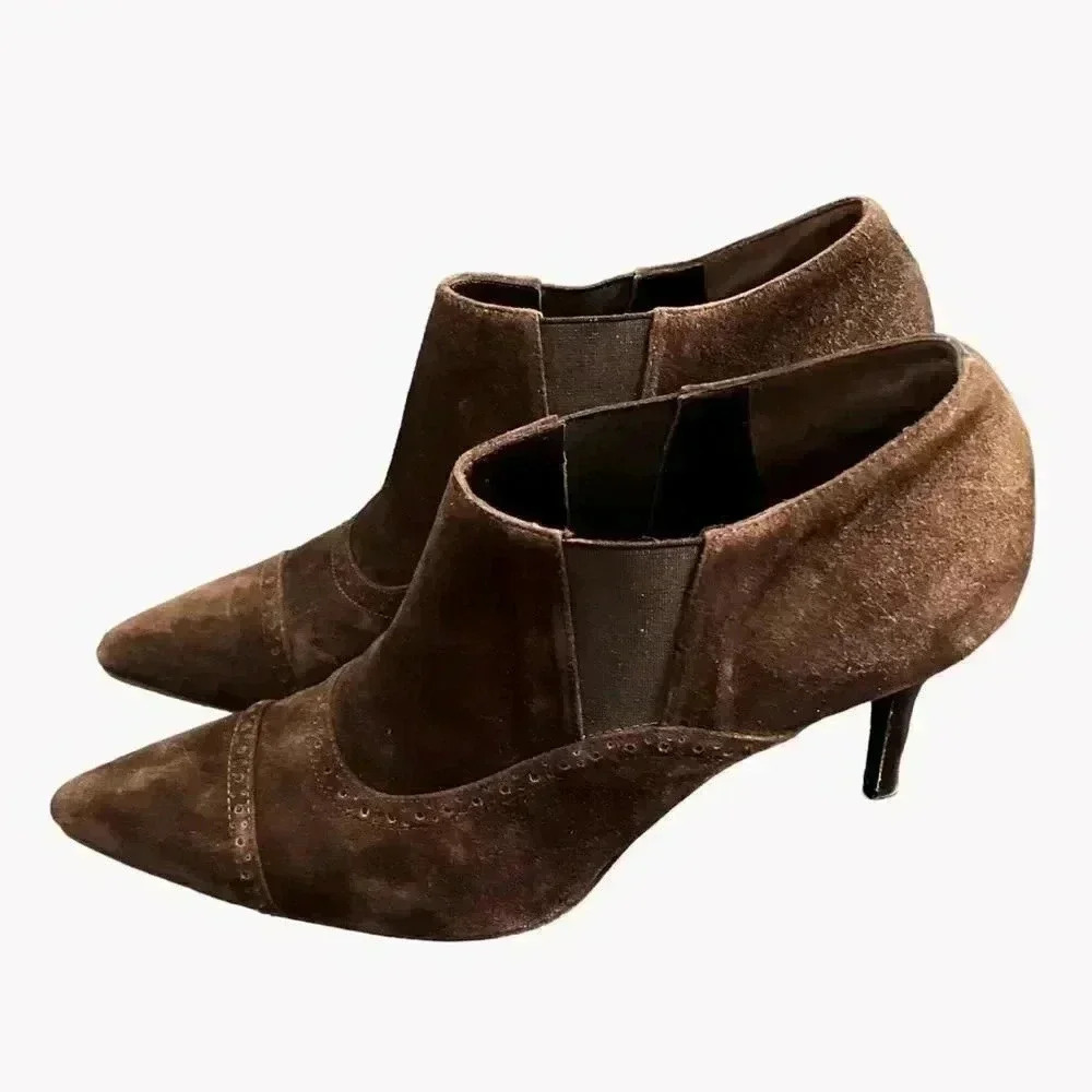 Ralph Lauren Purple Label Brown Suede Ankle Boots Heel Booties Size 9